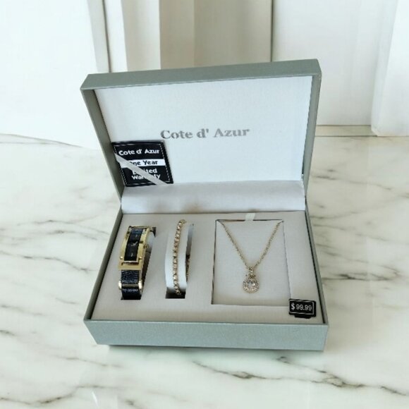 Cote D Azur Jewelry Set Watch Bracelet Necklace Gift Box Womens Career Accessory - Picture 11 of 16